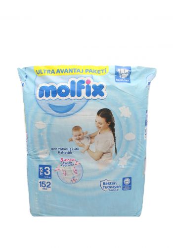 Molfix Baby diapers حفاضات للاطفال عادي رقم 3  من 4-9 كغم 152 قطعة من  مولفكس