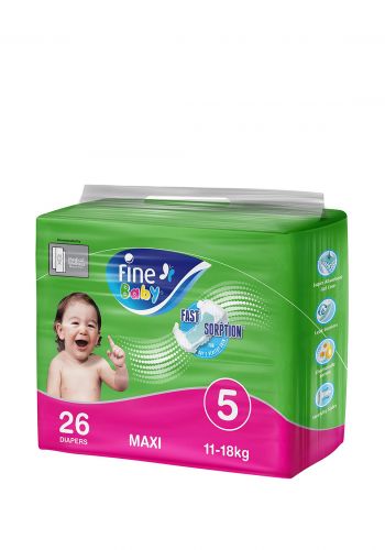 Fine Baby Diapers  حفاضات للاطفال رقم 5  من11-18 كغم 26 قطعة من فاين  بيبي