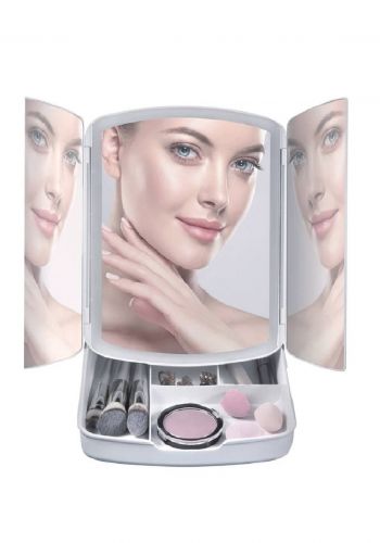 Lighted mirror + base and makeup case  مرآة مضيئة وحافظة للمكياج اسود اللون
