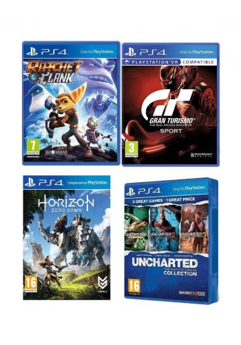 Uncharted The Nathan Drake Collection game for ps4 One player without an internet connection & Ratchet & Clank Remastered Arabic Edition For PS4 & Gran Turismo Sport-PS4 بكج   من العاب بلاستيشن  فور