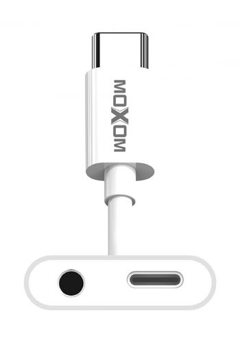 تحويلة + شاحن تايب سي Moxom MX-AX19 (Type-C to 3.5mm+Type-C)3A Adapter - White
