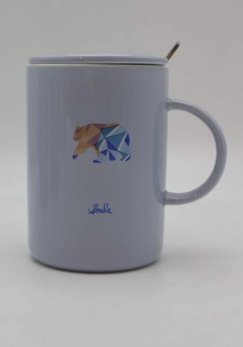 كوب ازرق نقشة موزاييك حيوان - دب 