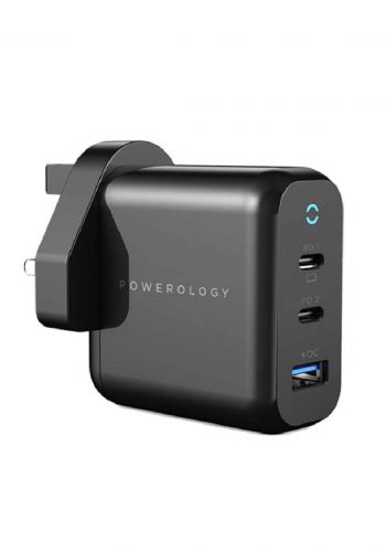 Powerology P65PDWUKBK 3-Port 65W  Charger with PD - Black شاحن