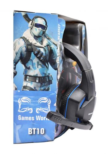 games world bt10 gaming headset - black and blue سماعات رأس