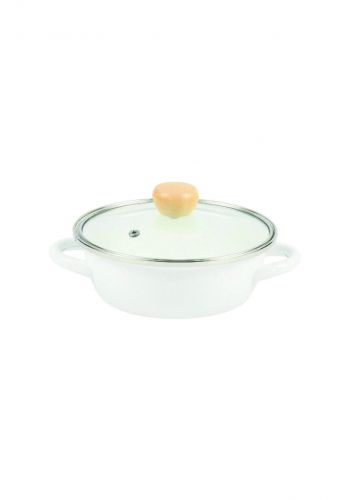 Pearl Metal HB-4900 Just Size IH Compatible Enameled Glass Lid Tabletop Pot 16 cm-  White قدر