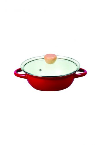 Pearl Metal HB-4945 Tabletop Pot Red Enamel Glass Lid Only One Stage 18 cm  قدر مع غطاء زجاجي بايركس