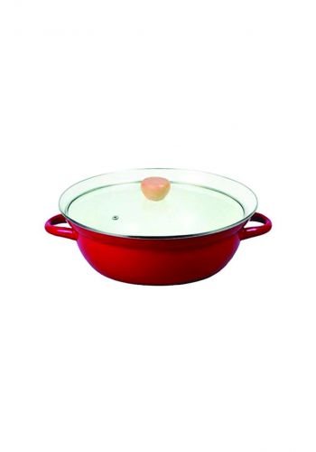 Pearl Metal HB-4946 Tabletop Pot Red 26cm Enamel Glass Lid قدر مع غطاء زجاجي بايركس

