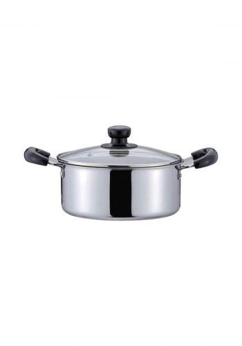 Pearl metal HB-5098 Alclad Aluminum 3-layer steel Two-handed pan with glass lid 20cm قدر مع غطاء زجاجي