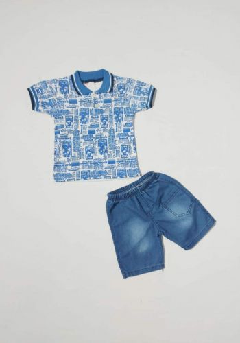 boys' outfit blue (T-shirt and shorts) طقم ولادي ازرق (تيشيرت وشورت)
