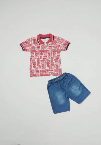 Boys' outfit red (T-shirt and shorts) طقم ولادي احمر (تيشيرت وشورت)