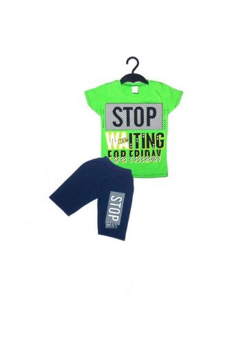 tracksuit for boys  green (t-shirt+short) ( تراكسوت ولادي  اخضر فسفوري (شورت و تيشيرت