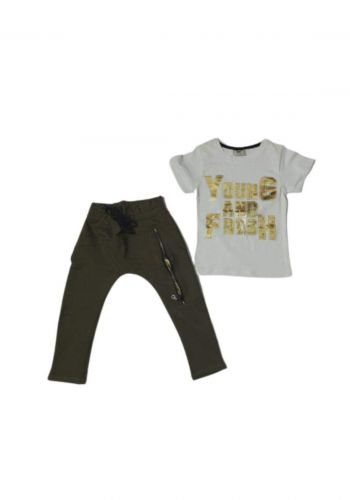 Tracksuit for girls white  (t-shirt+pijamas) تراكسوت بناتي ابيض (بجامة+تيشيرت)