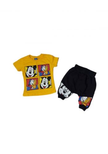 Tracksuit for kids yellow  (t-shirt+sort) تراكسوت اطفال اصفر (شورت+تيشيرت)