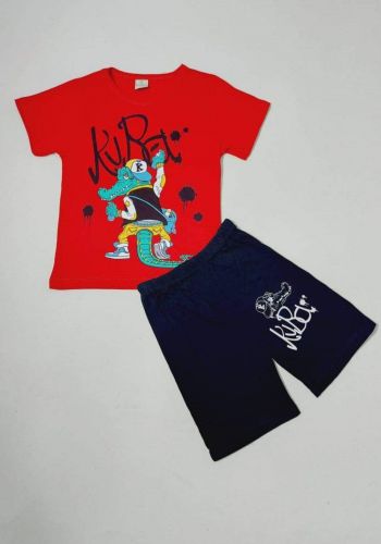 tracksuit for boys red  (t-shirt+short) ( تراكسوت ولادي  احمر (شورت و تيشيرت