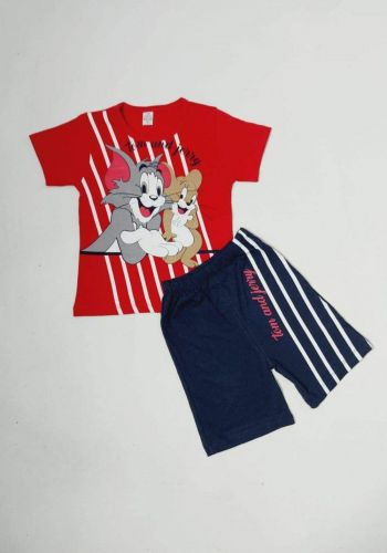 tracksuit for boys red  (t-shirt+short) ( تراكسوت ولادي  احمر (شورت و تيشيرت