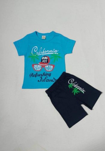 tracksuit for kids blue (t-shirt+short) ( تراكسوت اطفال سمائي  (شورت و تيشيرت