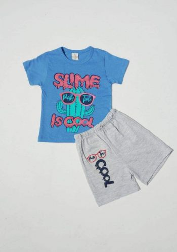 tracksuit for kids blue (t-shirt+short) ( تراكسوت اطفال ازرق (شورت و تيشيرت