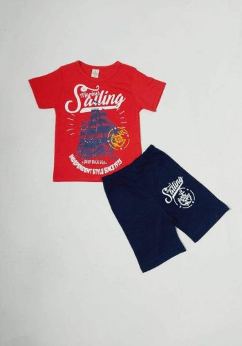 tracksuit for boys red (t-shirt+short) ( تراكسوت ولادي  احمر (شورت و تيشيرت