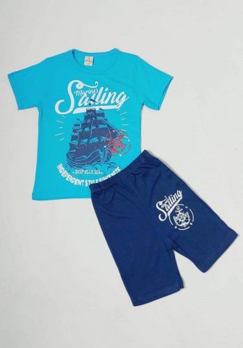 tracksuit for boys blue  (t-shirt+short) ( تراكسوت ولادي سمائي  (شورت و تيشيرت