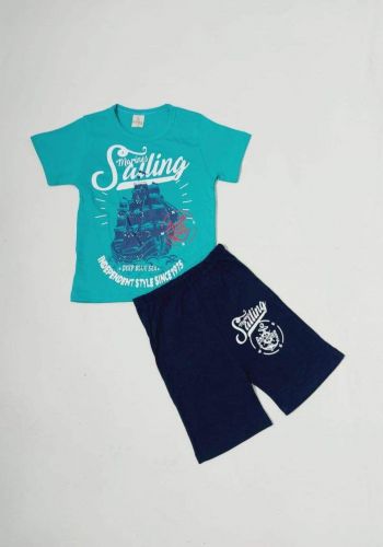 tracksuit for boys green  (t-shirt+short) ( تراكسوت ولادي تركوازي  (شورت و تيشيرت