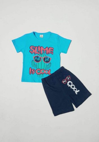 tracksuit for kids blue (t-shirt+short) ( تراكسوت اطفال سمائي  (شورت و تيشيرت