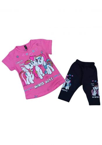 Tracksuit for girls Pink (T-shirt +short) ( تراكسوت  وردي (برموده وتيشيرت