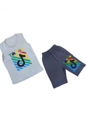 tracksuit for boys  grey(shirt +short) ( تراكسوت ولادي رمادي (برموده وكيمونه