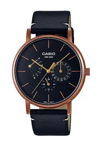 Casio Wrist Watch MTP-E320RL-1EVDF ساعة رجالية حزام جلد مقاومة للماء اسود اللون من كاسيو