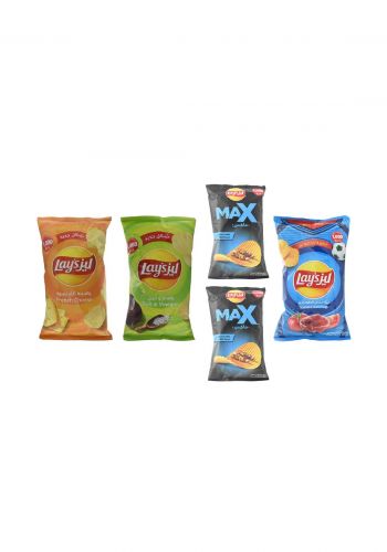 سيت شيبس ليز 5 قطع (1 جبنة حجم عائلي+ 1 كاتشب حجم عائلي +1ملح وخل حجم عائلي +2 مشويا ت وسط)