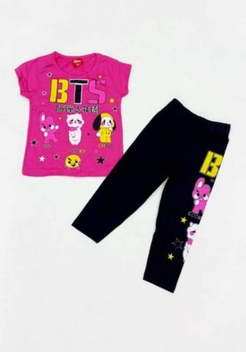Tracksuit for girls pink (t-shirt+pijamas) تراكسوت بناتي وردي (بجامة+تيشيرت)