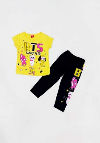 Tracksuit for girls yellow  (t-shirt+pijamas) تراكسوت بناتي  اصفر (بجامة+تيشيرت)