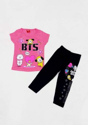 Tracksuit for girls  pink (t-shirt+pijamas) تراكسوت بناتي وردي (بجامة+تيشيرت)