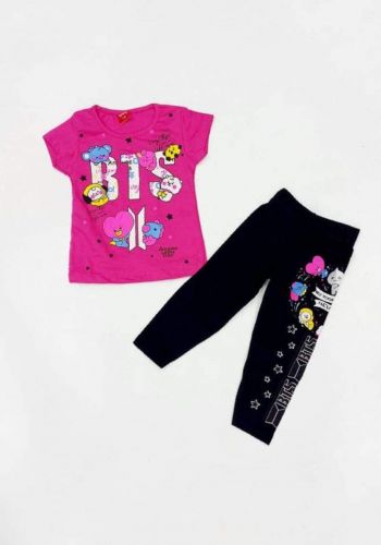Tracksuit for girls pink  (t-shirt+pijamas) تراكسوت بناتي وردي (بجامة+تيشيرت)