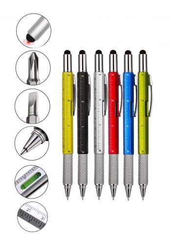  قلم 6 في 1 قلم متعدد الوظائف  قلم حبر جاف، مسطرة، قلم لشاشات، مستوي،مفك براغي