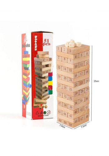 Wooden Stacking Tower Numbers Building Blocks Game Board for Kids 54 Pcs لعبة البرج الخشبي
