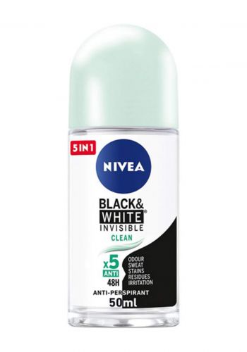 Nivea Anti-Perspirant Black And White Invisible Clean Roll-On Deodorant 50ml مزيل التعرق
