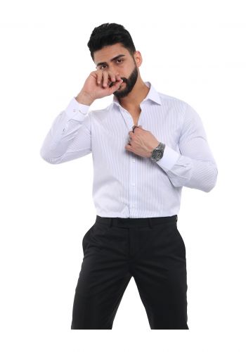 قميص رجالي ابيض  مخطط باللون الازرق
