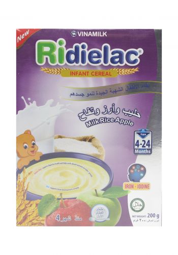 غذاء اطفال Ridielac ريديالاك حليب وارز وتفاح مناسب للاطفال من 4 - 24 شهر 200 غرام