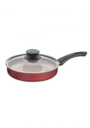 Tramontina '20144-722 Deep Frying Pan Teflon Red 22 cm Red مقلاة عميقة مع غطاء بايركس