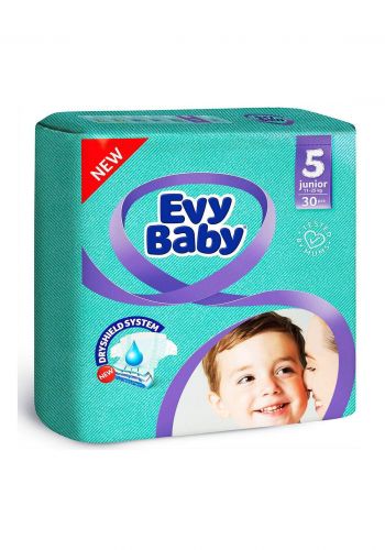 Evy Baby Diapers 5 Junior 11-25 Kg 30 Pcs 5 حفاضات ايفي بيبي للاطفال عادي رقم 