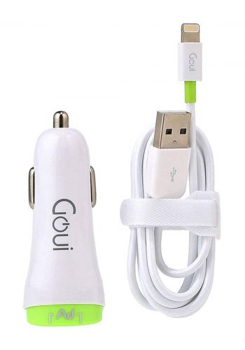 Goui G-CK4A Dual Ports Car Charger with Lightning cable - White شاحن موبايل للسيارة مع كابل ايفون